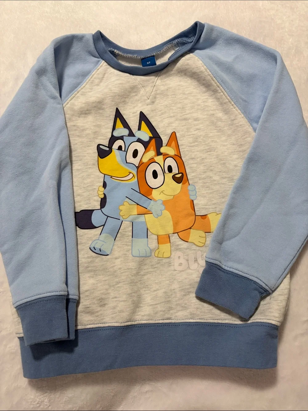 Old Navy Light Blue & Heather Gray Kids Sweatshirt with Cartoon Bluey Characters